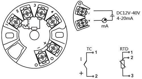 熱電阻一體化溫度變送器接線圖 熱電阻一體化溫度變送器接線圖