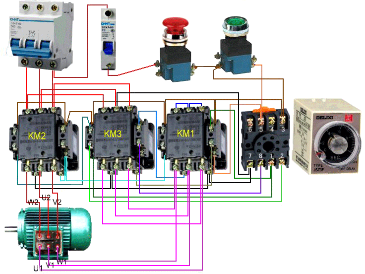 星形-三角形減壓起動(dòng)實(shí)物接線示意圖 星形-三角形減壓起動(dòng)實(shí)物接線示意圖