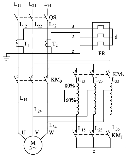 自耦變壓器減壓起動(dòng)主電路原理圖 自耦變壓器減壓起動(dòng)主電路原理圖