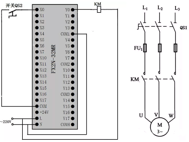 定時器與計數(shù)器組合延長定時控制的PLC接線圖 定時器與計數(shù)器組合延長定時控制的PLC接線圖