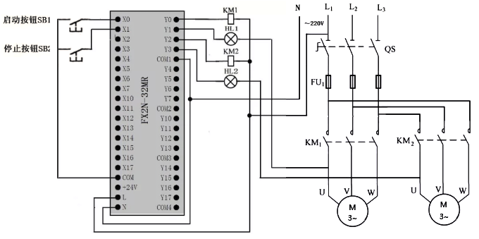多重輸出控制的PLC接線圖 多重輸出控制的PLC接線圖