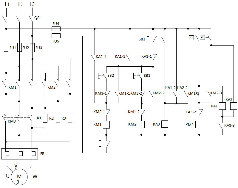 雙向運轉電動機的電源反接制動控制電路 雙向運轉電動機的電源反接制動控制電路