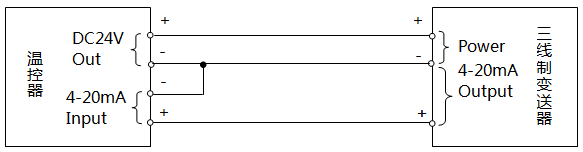 溫控器與三線制變送器接線示意圖(溫控器供電) 溫控器與三線制變送器接線示意圖(溫控器供電)